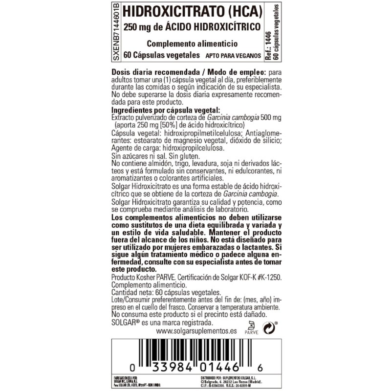 Comprar Acido Hidroxicitrato Hca 250Mg Solgar|tiendaonline.lineaysalud