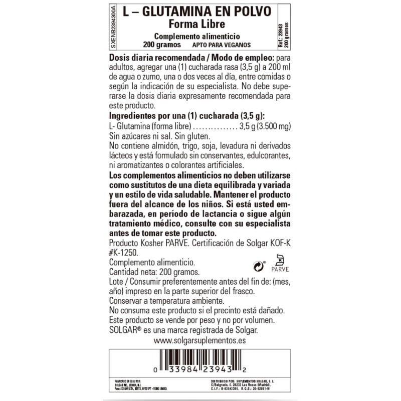 Comprar L-Glutamina en polvo Solgar en tiendaonline.lineaysalud.com