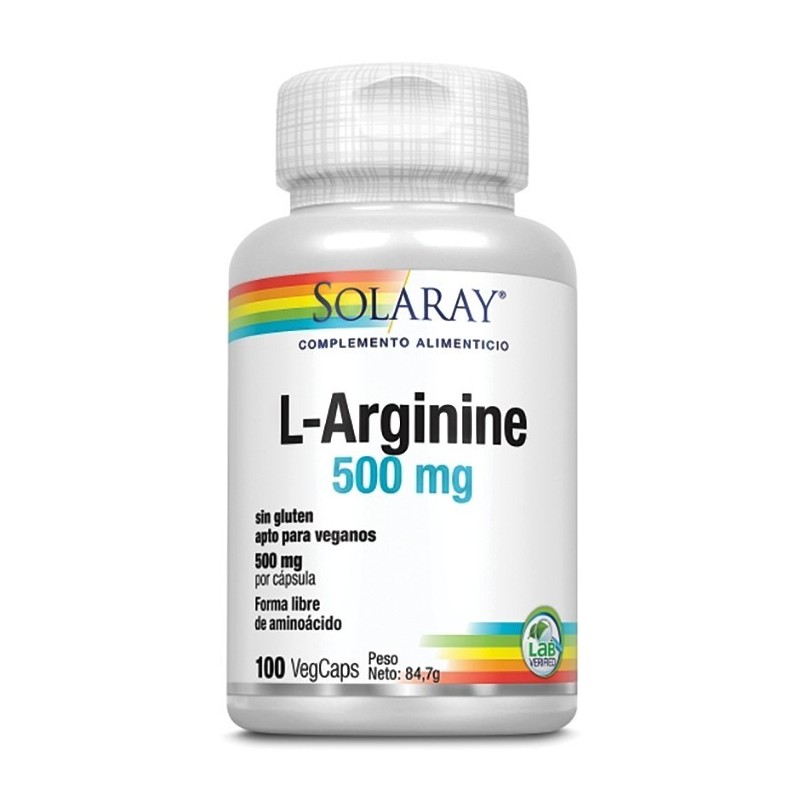 L Arginina 500 Mg 100 cápsulas de  Solaray |Tiendaonline.lineaysalud