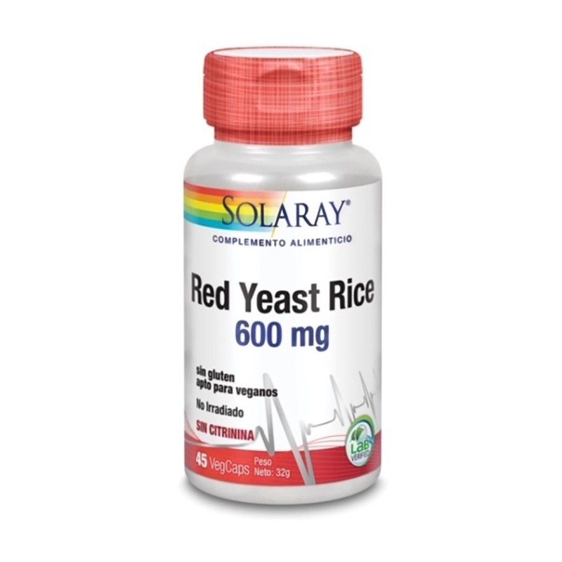 Red yeast Rice Levadura Roja de arroz 45 cap 600mg Solaray|lineaysalud