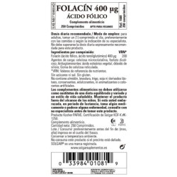 Comprar Folacin (ácido fólico) 400mcg 250 caps Solgar al mejor precio