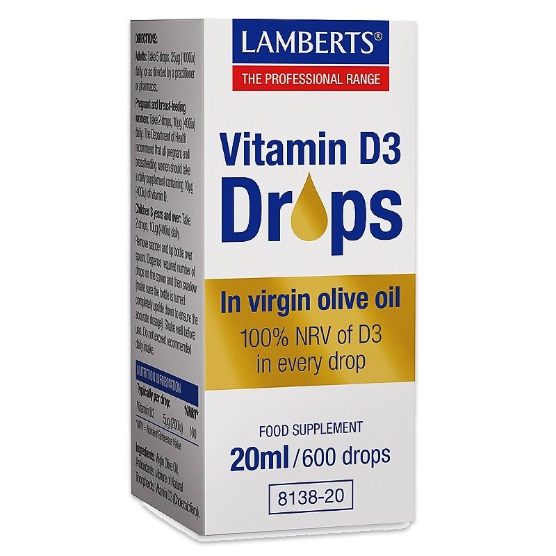 Vitamina D3 100% VRN en gotas. Cada gota 5 µg (200 UI) de vitamina D3