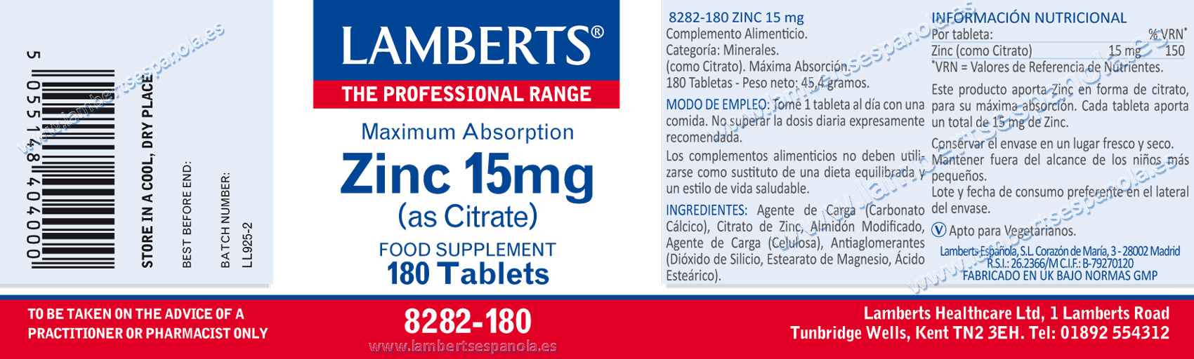 Citrato de zinc 15 mg