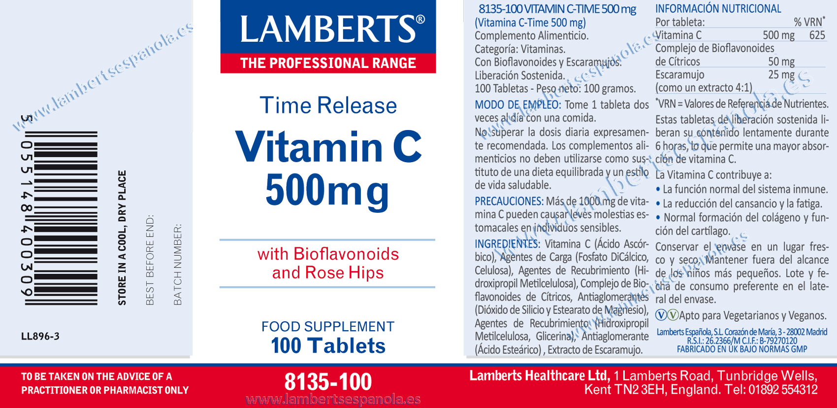 Vitamina C liberación sostenida Lamberts
